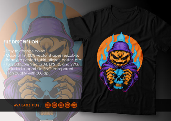 A Pumpkin Monster Skull Graphic for Bold Print Templates