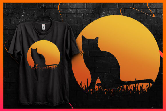 A Retro Cat Silhouette Design for T-Shirts & Digital Graphics
