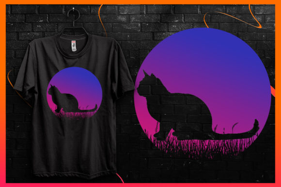 Cat Silhouette Retro Vintage T-Shirt Graphics for Branding
